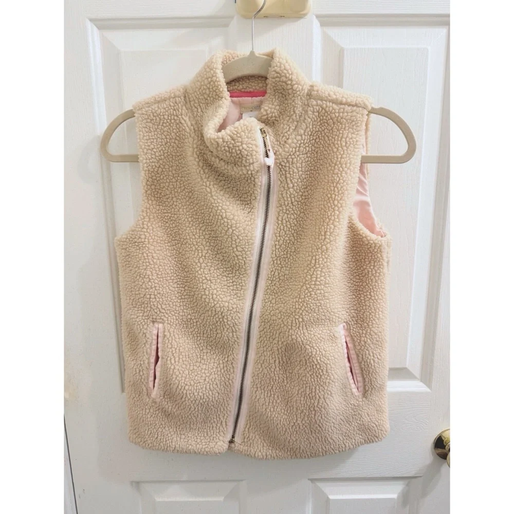 Crewcuts Sherpa Front Pocket Vest in Tan/Pink